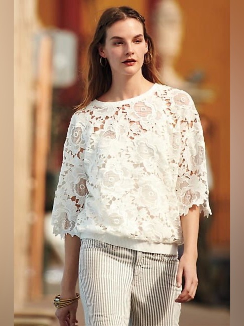 Anthropologie Dolan Left Coast Lace Blouse Size Medium White Lace Floral Crochet